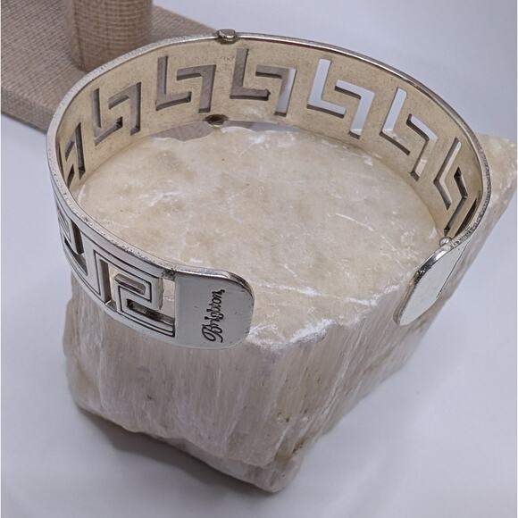 Brighton Silver Tone Greek Key Cuff Bracelet Adjustable 2.5 Inch Wide - Picture 4 of 9